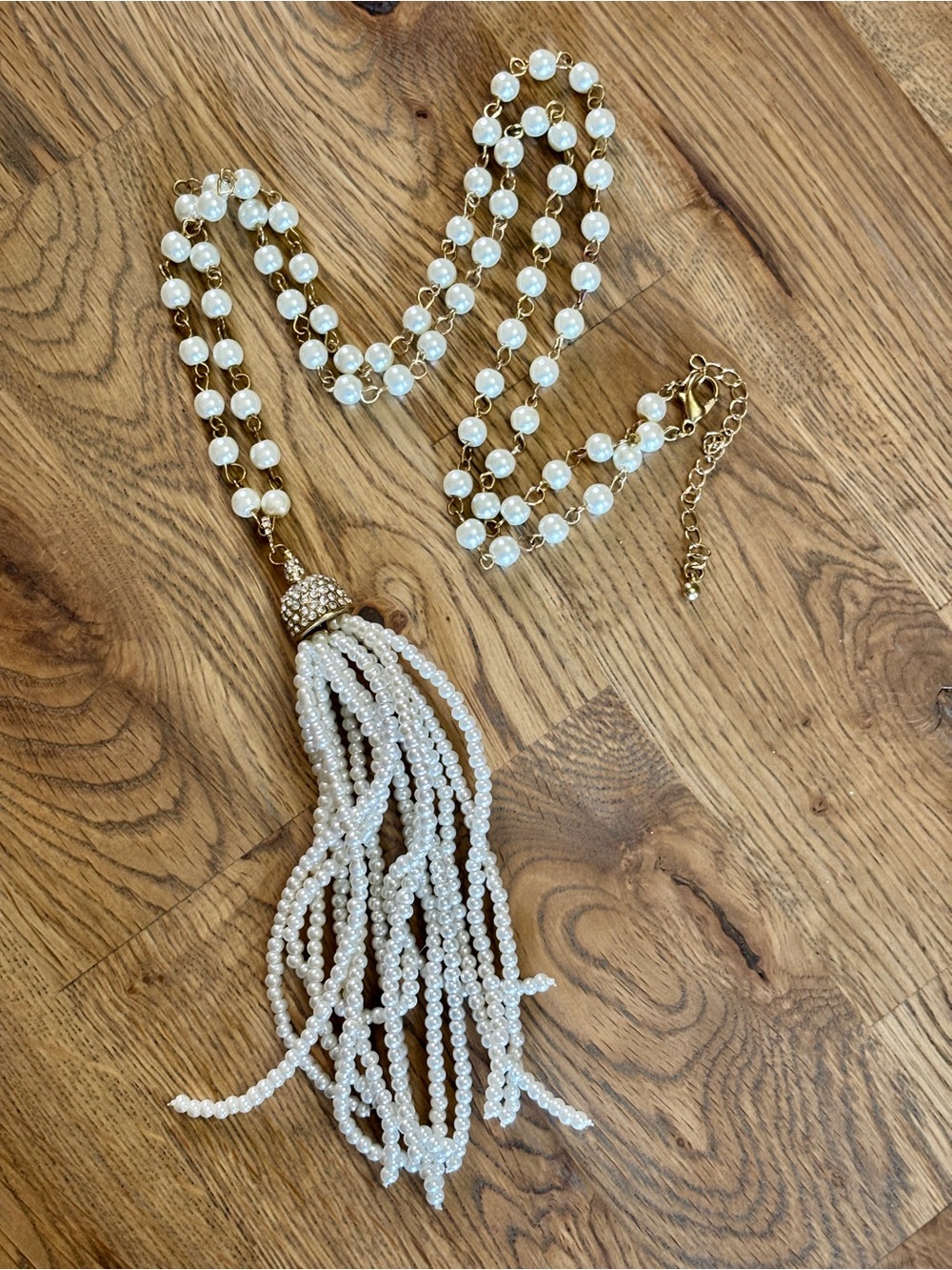 Kenneth Jay Lane Gold and Pearl Tassel Necklace
